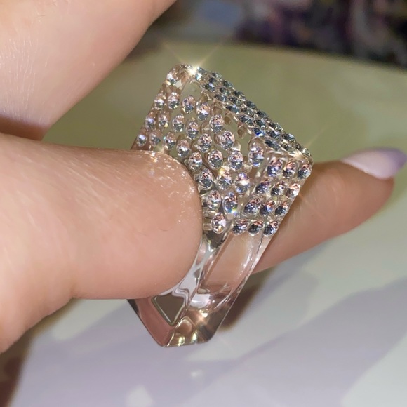 Clear Acrylic Ring With Crystals, Unique Square Shaped Cube Ring For Women - Picture 3 of 13